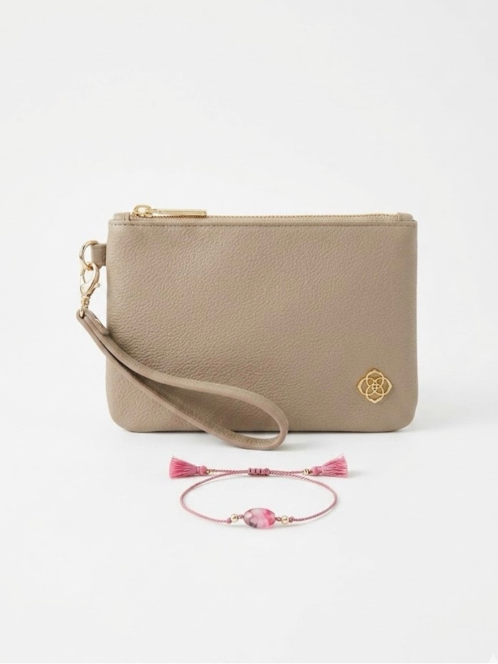 Kendra Scott Pebbled Leather Travel Pouch & Pink Tassel Bracelet Set